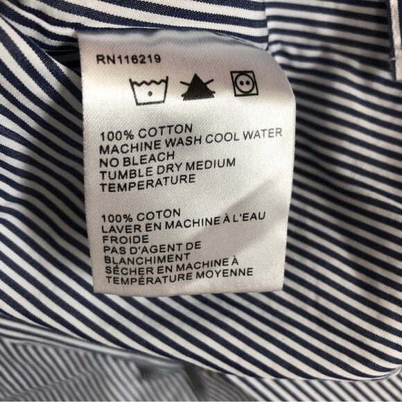 Steven Alan Men's Navy Blue White Stripes Button Up Long Sleeve Dress Shirt - Picture 8 of 9